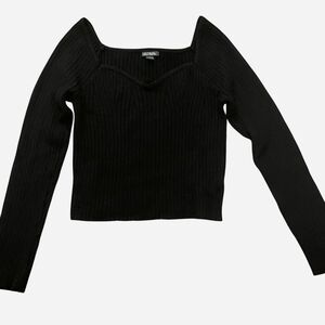 Wild Fable Black Ribbed Long Sleeve Top